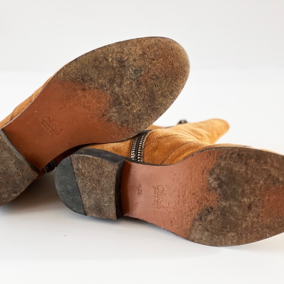 Chloe "Lexie" Light Brown Suede Flat Ankle Bootie w/ Double Zip Size - Picture 7 of 8